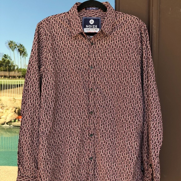 Noize Amstrdm Brown/Mauve Geo Dress Shirt M - Picture 3 of 13